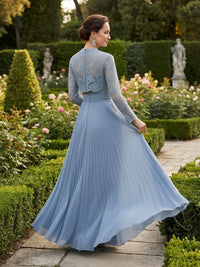 Lace Applique Two Piece Pleated Mother of the Bride Dresses