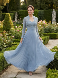 Lace Applique Two Piece Pleated Mother of the Bride Dresses