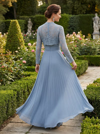 Lace Applique Two Piece Pleated Mother of the Bride Dresses