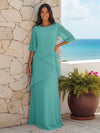 A Line Scoop Half Sleeves Simple Mother of the Bride Dresses with Ruffles