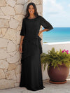 A Line Scoop Half Sleeves Simple Mother of the Bride Dresses with Ruffles