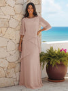 A Line Scoop Half Sleeves Simple Mother of the Bride Dresses with Ruffles