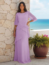 A Line Scoop Half Sleeves Simple Mother of the Bride Dresses with Ruffles