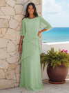 A Line Scoop Half Sleeves Simple Mother of the Bride Dresses with Ruffles