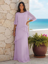 A Line Scoop Half Sleeves Simple Mother of the Bride Dresses with Ruffles