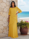 A Line Scoop Half Sleeves Simple Mother of the Bride Dresses with Ruffles