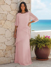 A Line Scoop Half Sleeves Simple Mother of the Bride Dresses with Ruffles