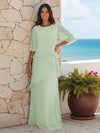 A Line Scoop Half Sleeves Simple Mother of the Bride Dresses with Ruffles