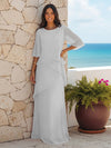 A Line Scoop Half Sleeves Simple Mother of the Bride Dresses with Ruffles