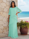 A Line Scoop Half Sleeves Simple Mother of the Bride Dresses with Ruffles