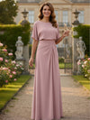 Chiffon Crew Neck Short Sleeves Pleated Mother of the Bride Dresses