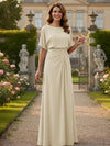 Chiffon Crew Neck Short Sleeves Pleated Mother of the Bride Dresses