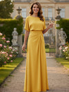Chiffon Crew Neck Short Sleeves Pleated Mother of the Bride Dresses