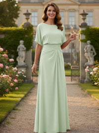 Chiffon Crew Neck Short Sleeves Pleated Mother of the Bride Dresses
