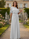 Chiffon Crew Neck Short Sleeves Pleated Mother of the Bride Dresses