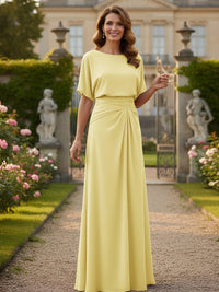 Chiffon Crew Neck Short Sleeves Pleated Mother of the Bride Dresses
