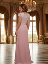 Lace Applique Square Neck Short Sleeves Mother of the Bride Dresses with Slit