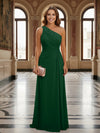 One Shoulder Lace Applique Pleated Long Mother of the Bride Dresses