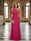 One Shoulder Lace Applique Pleated Long Mother of the Bride Dresses