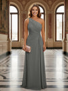 One Shoulder Lace Applique Pleated Long Mother of the Bride Dresses