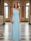 One Shoulder Lace Applique Pleated Long Mother of the Bride Dresses