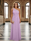 One Shoulder Lace Applique Pleated Long Mother of the Bride Dresses