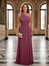 One Shoulder Lace Applique Pleated Long Mother of the Bride Dresses