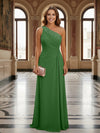 One Shoulder Lace Applique Pleated Long Mother of the Bride Dresses