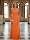 One Shoulder Lace Applique Pleated Long Mother of the Bride Dresses
