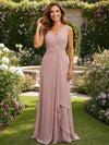 Chiffon V Neck Ruffles Sleeveless Mother of the Bride Dresses with Beaded