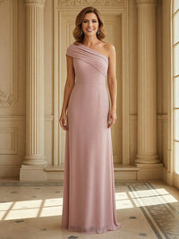Chiffon One Shoulder Sleeveless Long Mother of the Bride Dresses