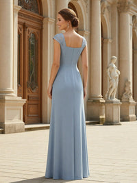 Applique Chiffon V Neck Long Mother of the Bride Dresses with Ruffles