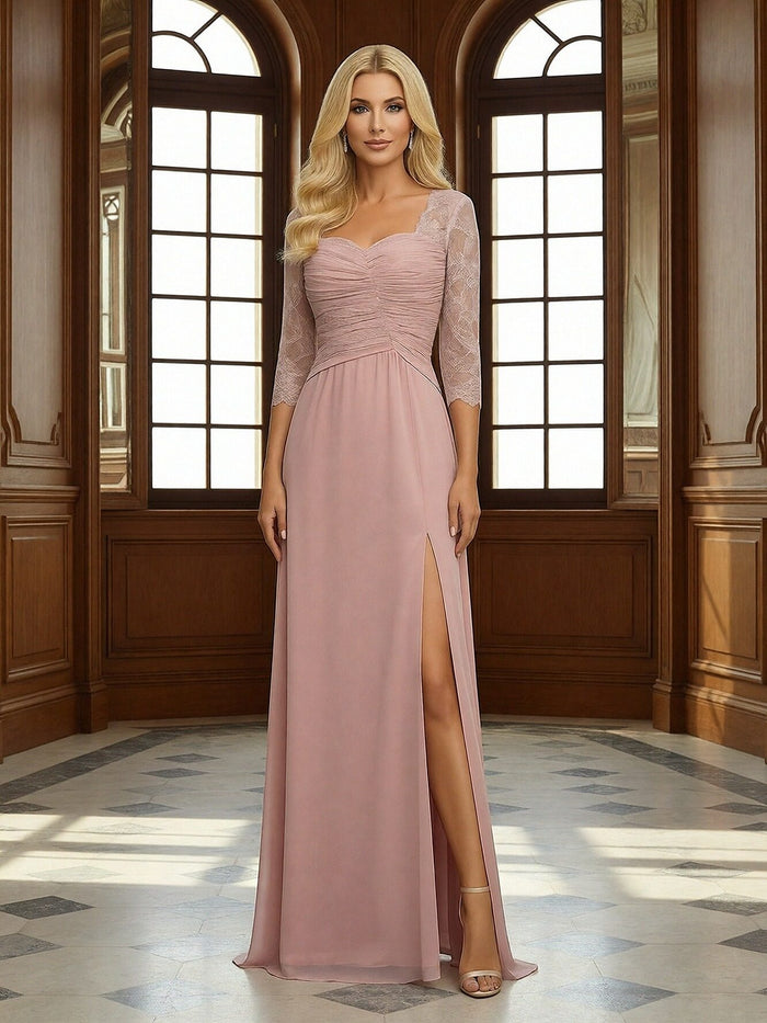 Sweetheart Chiffon Long Mother of the Bride Dresses with Sleeves