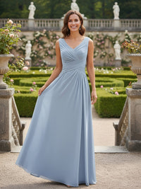 V Neck Chiffon Sleeveless Long Mother of the Bride Dresses
