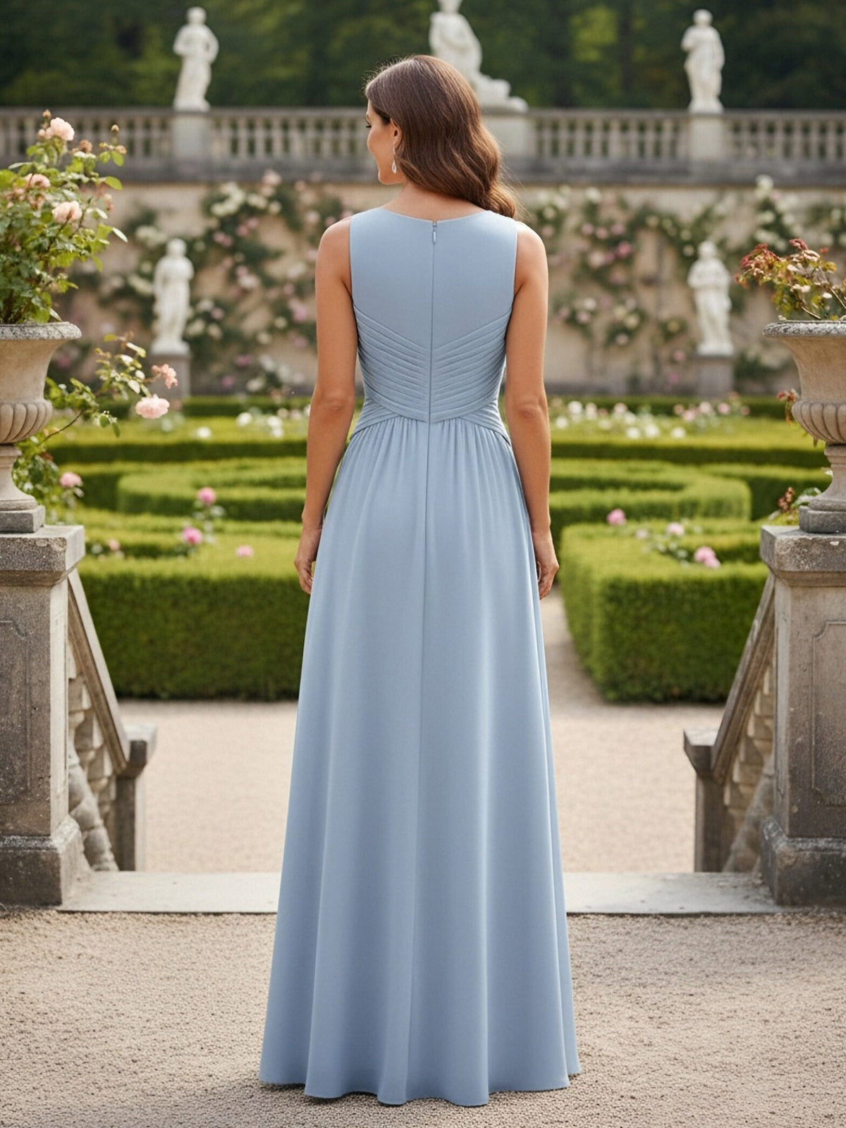 V Neck Chiffon Sleeveless Long Mother of the Bride Dresses