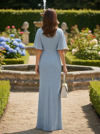 Short Sleeves V Neck Chiffon Bridesmaid Dresses with Pleated