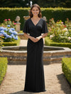 Short Sleeves V Neck Chiffon Bridesmaid Dresses with Pleated