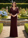 Short Sleeves V Neck Chiffon Bridesmaid Dresses with Pleated