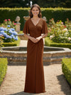Short Sleeves V Neck Chiffon Bridesmaid Dresses with Pleated