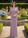 Short Sleeves V Neck Chiffon Bridesmaid Dresses with Pleated
