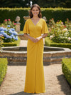 Short Sleeves V Neck Chiffon Bridesmaid Dresses with Pleated