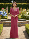 Short Sleeves V Neck Chiffon Bridesmaid Dresses with Pleated