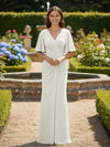 Short Sleeves V Neck Chiffon Bridesmaid Dresses with Pleated