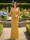 Short Sleeves V Neck Chiffon Bridesmaid Dresses with Pleated