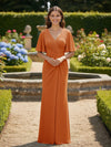 Short Sleeves V Neck Chiffon Bridesmaid Dresses with Pleated
