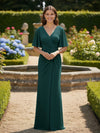 Short Sleeves V Neck Chiffon Bridesmaid Dresses with Pleated