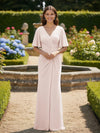 Short Sleeves V Neck Chiffon Bridesmaid Dresses with Pleated