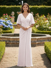 Short Sleeves V Neck Chiffon Bridesmaid Dresses with Pleated