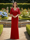 Short Sleeves V Neck Chiffon Bridesmaid Dresses with Pleated
