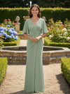 Short Sleeves V Neck Chiffon Bridesmaid Dresses with Pleated